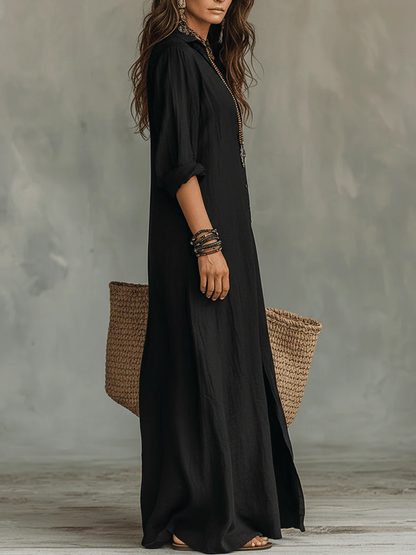 Verónica™ | Vestido Maxi Negro Largo con Botones