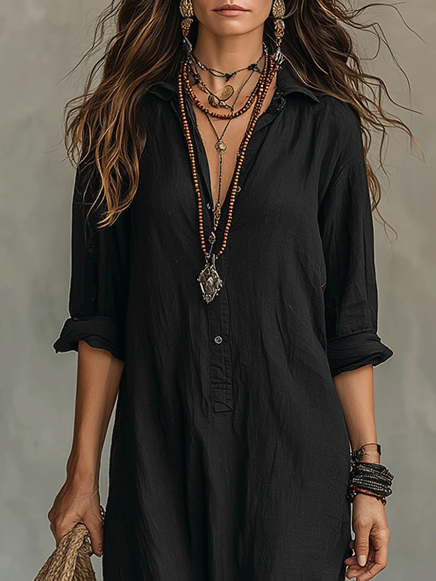 Verónica™ | Vestido Maxi Negro Largo con Botones