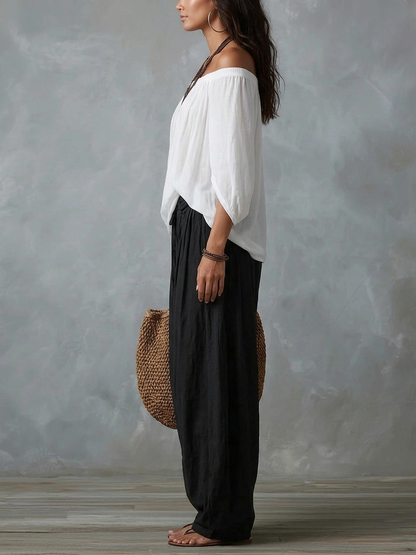 Luna | Conjunto con Hombros Descubiertos y Pantalón Fluido
