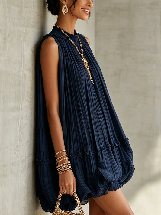 Camilla | Mini vestido de gasa con cuello americano y falda globo