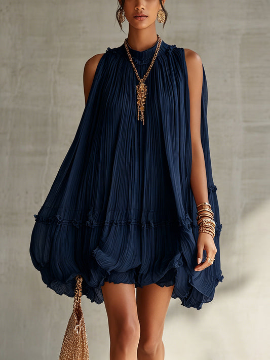 Camilla | Mini vestido de gasa con cuello americano y falda globo