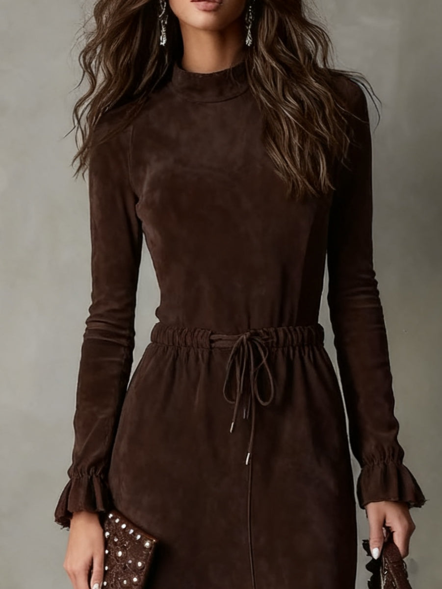Isla | Vestido midi efecto ante con lazada en la cintura