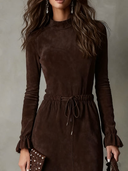 Isla | Vestido midi efecto ante con lazada en la cintura