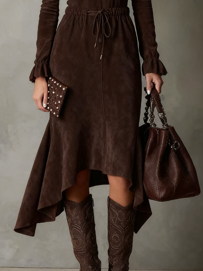 Isla | Vestido midi efecto ante con lazada en la cintura