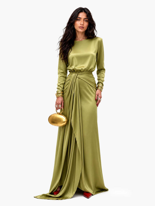 Elegante Vestido Maxi de Satén Drapeado