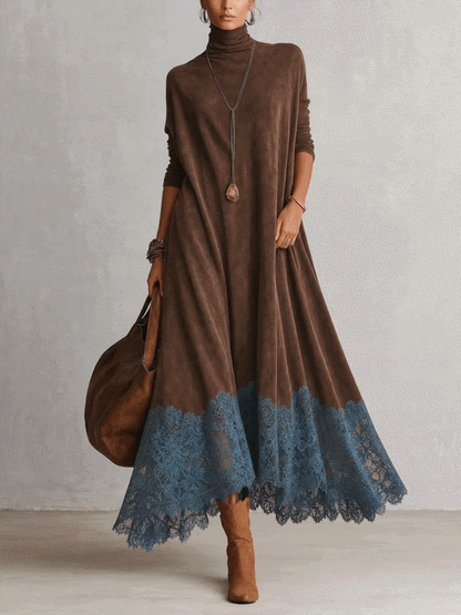 Milly | Vestido largo efecto ante con bajo de encaje