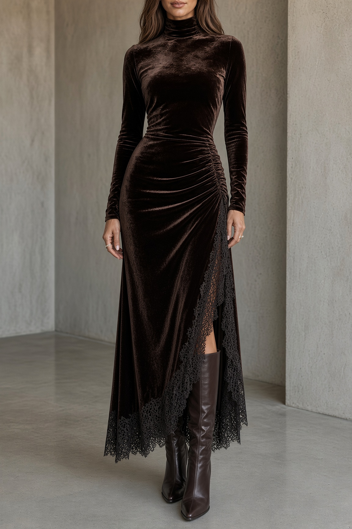 Sienna | Vestido asimétrico de encaje y terciopelo