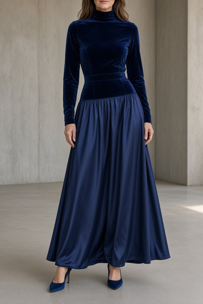 Vivien | Vestido de terciopelo de cuello alto con falda larga fluida