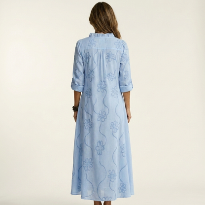 Vestido Maxi Bordado de Algodón-Lino