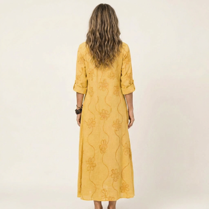 Vestido Maxi Bordado de Algodón-Lino