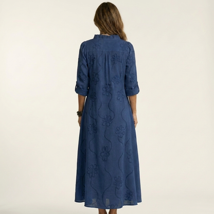 Vestido Maxi Bordado de Algodón-Lino