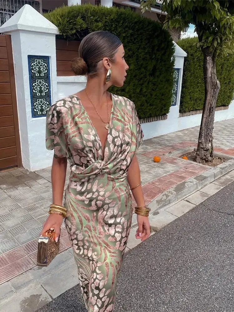 Higinia™ | Vestido Midi Estampado en Tonos Cobre
