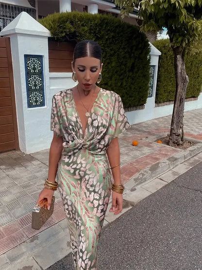 Higinia™ | Vestido Midi Estampado en Tonos Cobre