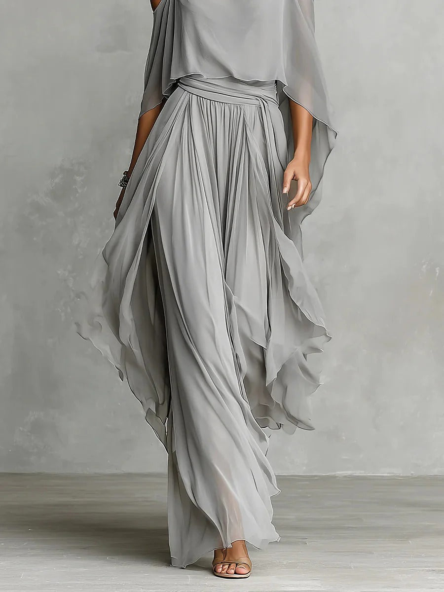 Renata | Conjunto fluido gris con top de tirantes y pantalón ligero