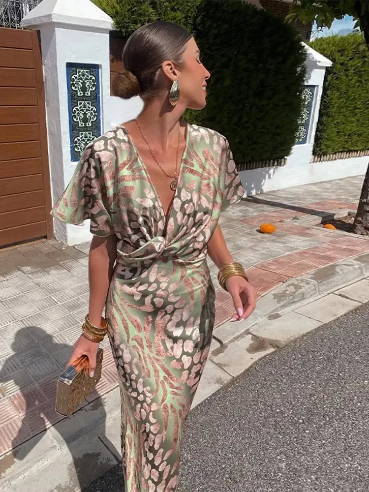 Higinia™ | Vestido Midi Estampado en Tonos Cobre