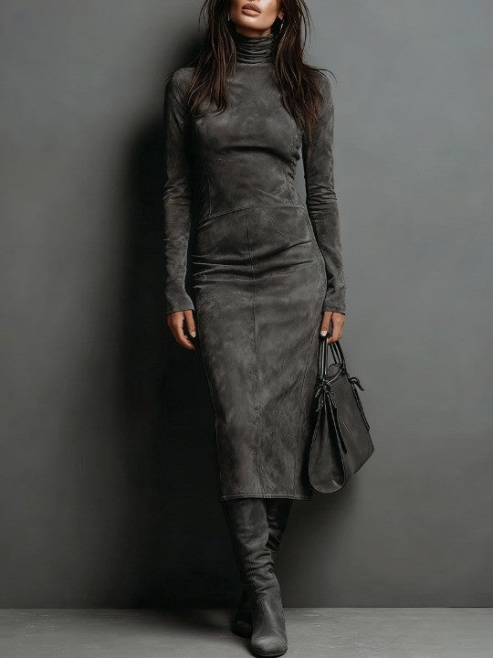 Lorène | Vestido Midi de Manga Larga y Cuello Alto