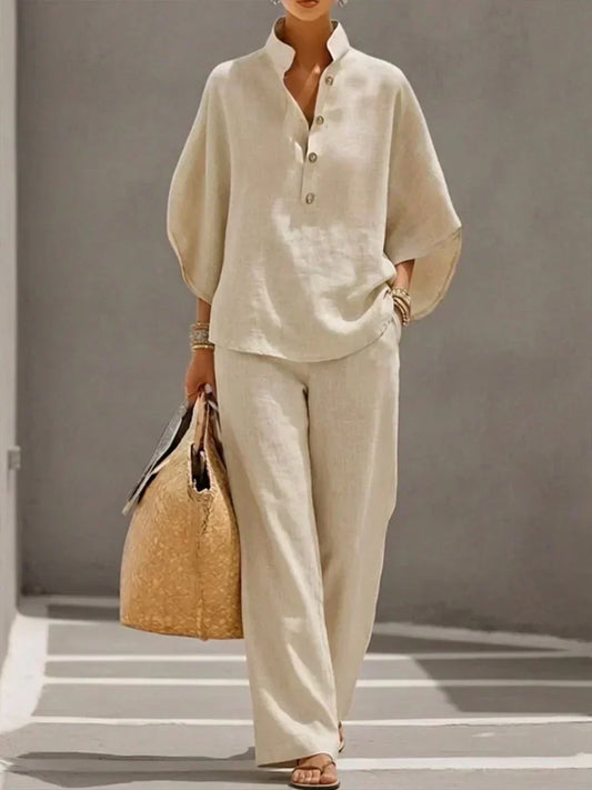 Maribel | Conjunto con mangas murciélago y pantalón ancho