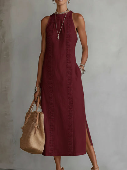 Tatiana | Vestido Midi de Lino con Cuello Mao