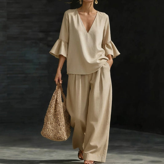 Adela | Conjunto Blusa Volante y Pantalón Palazzo