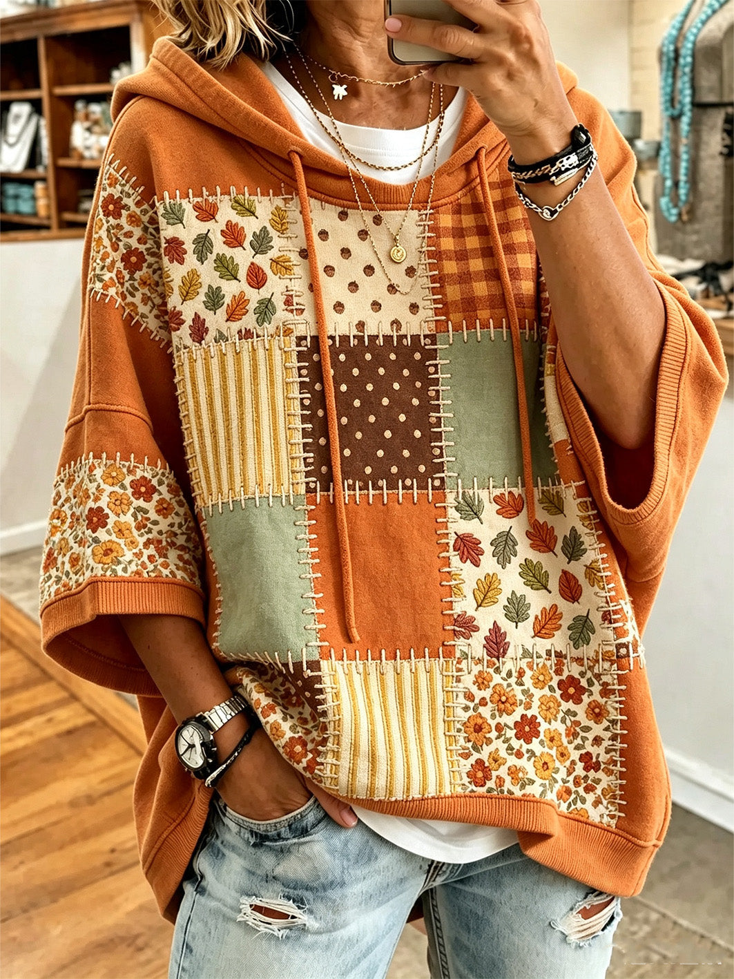 Corina | Sudadera Oversize con Estampa de Hoja de Otoño