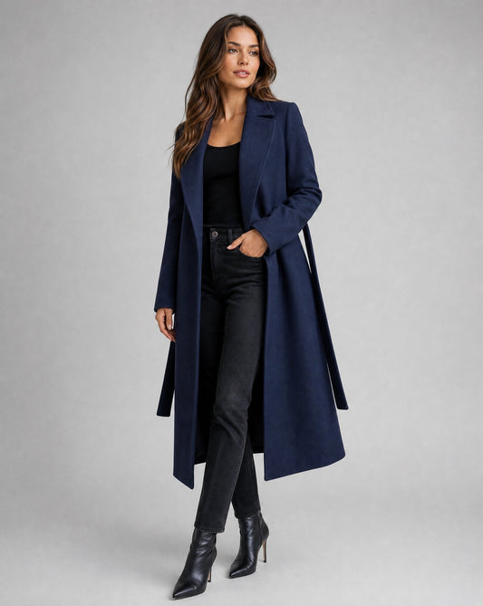 Josie | Abrigo Largo con Cinturón y Solapas