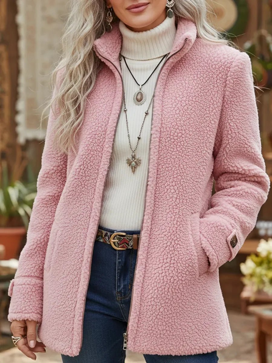 Patricia | Abrigo con Cremallera y Cuello Alto Estilo Coreano en Peluche